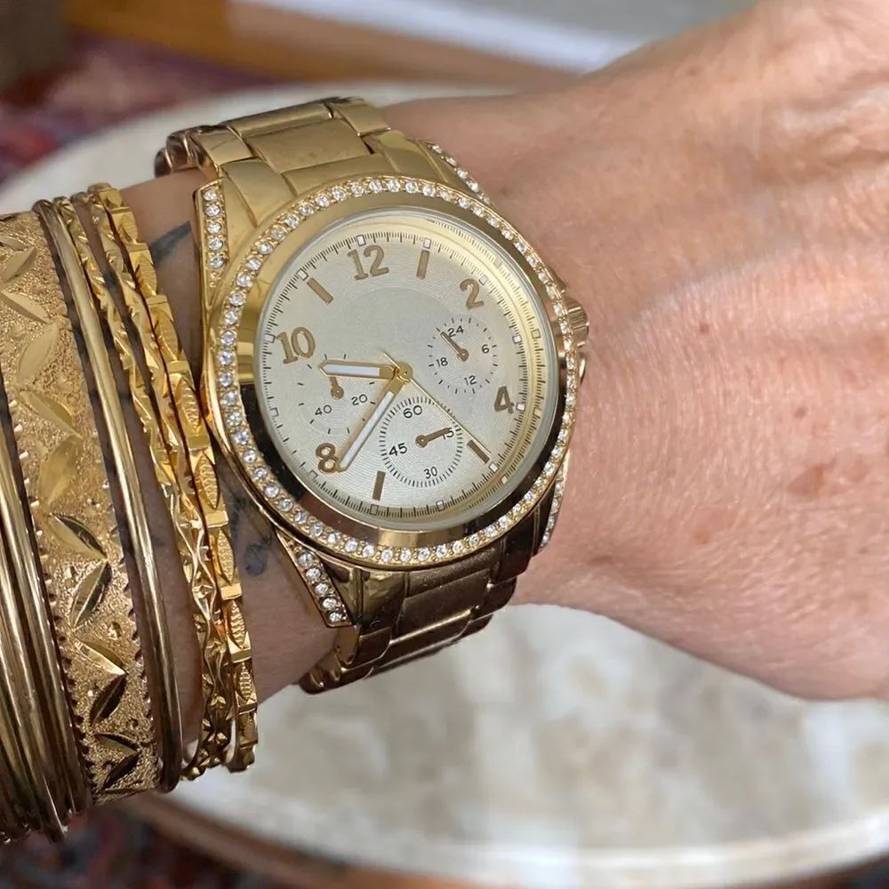 Gold Tone & Crystals Chunky Link Unisex Watch